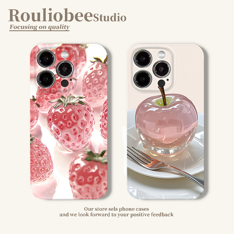 水晶草莓苹果适用苹果16promax手机壳iphone14华为mate60pro新款Pura70荣耀300女reno13保护套vivos20小米15