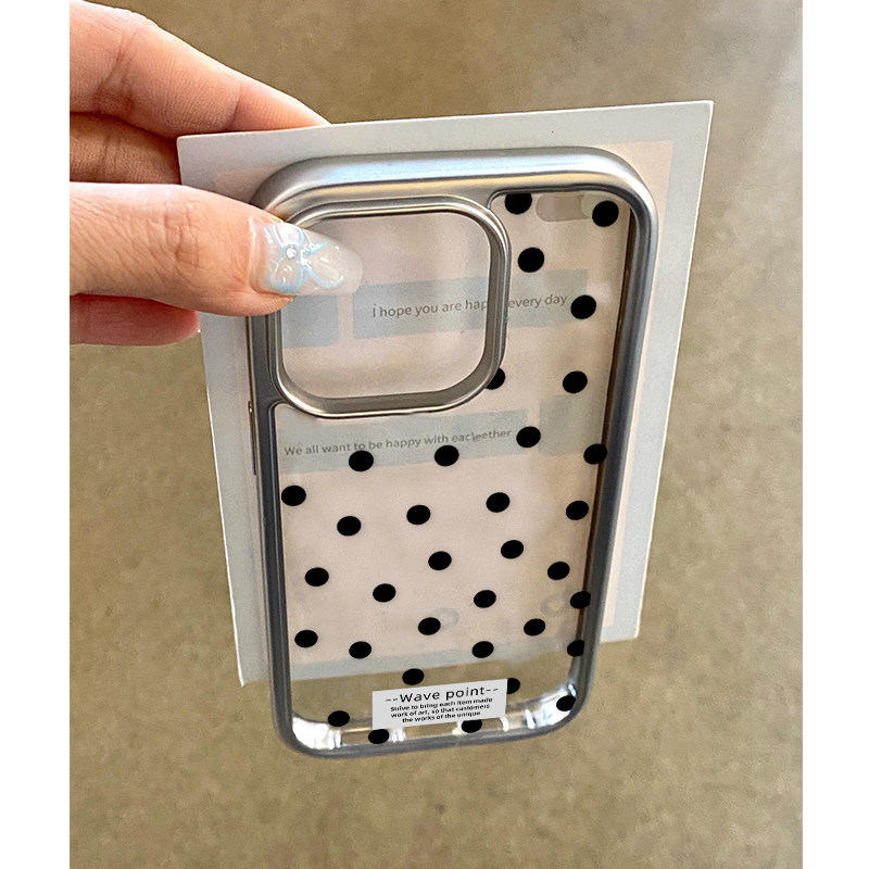 日韩ins简约黑色波点适用iPhone14pro手机壳苹果15promax新款12少女11小众女13promax电镀15透明14全包防摔套
