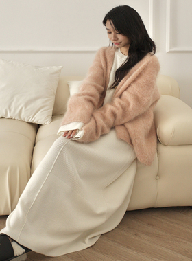 MQ89136秋冬MACQNF时尚宽松单排扣V领超级马海绒开衫外套女