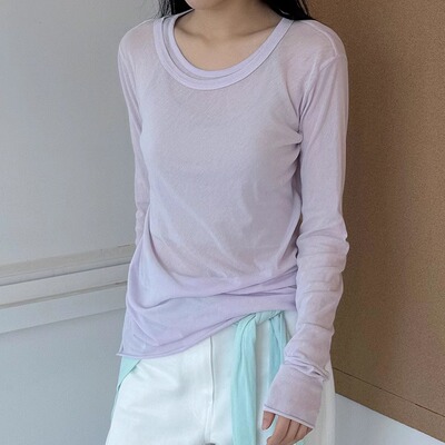 MACQNF22355MQ时尚舒适圆领打底强捻棉显瘦百搭长袖T恤女