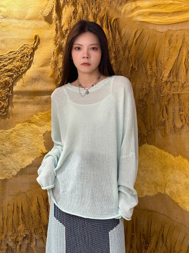 MQ89181早春MACQNF温柔风气质显瘦圆领针织衫女慵懒宽松套头上衣