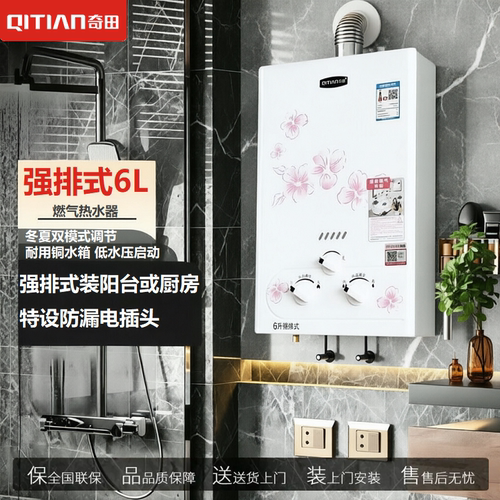奇田JSQ12-B强排式燃气热水器瓶装液化气管道天然气6升热水器家用