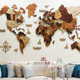 实木世界地图旅行北欧客厅背景墙饰大装 饰画品办公室司学校3D立体