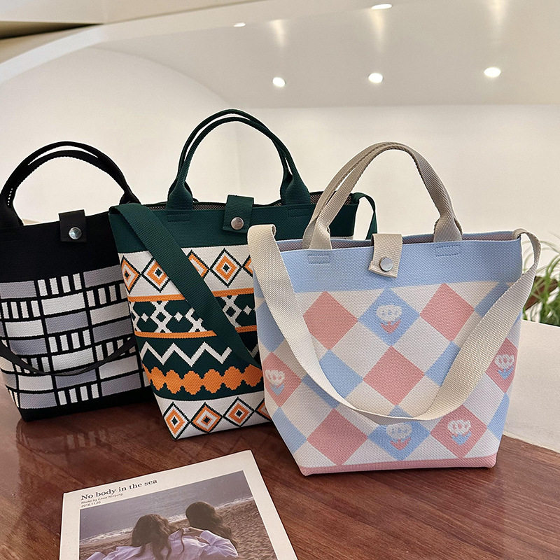 复古千鸟格针织单肩包百搭休闲波点条纹手拎包包针织大容量托特包,箱包皮具/热销女包/男包,通用款女包,淘宝优惠券,粉丝福利购,淘宝优惠卷