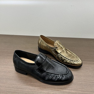 欧货胎牛皮手工乐福鞋女26年新款编织低跟软底浅口小皮鞋舒适单鞋