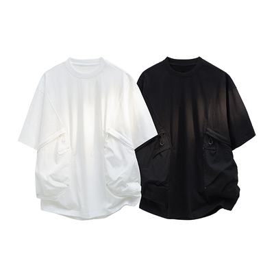 「设计师品牌」2025年新款拼接口袋短袖T恤男女同款宽松美式