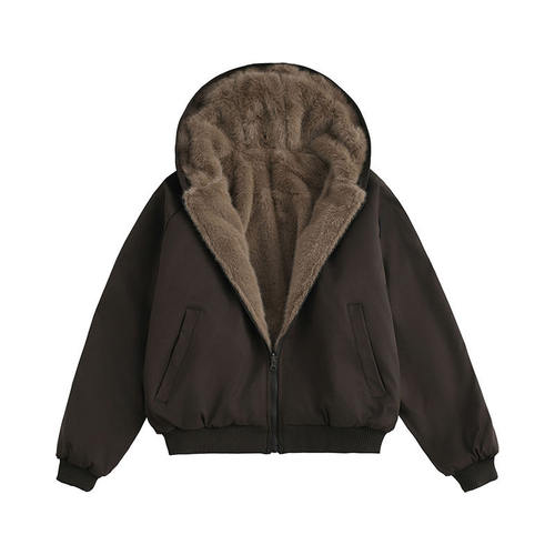 两面穿爆款现货重磅短款座山雕棉衣男女双面穿毛毛绒棉服加厚外套