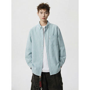 「设计师品牌」休闲风竖条纹衬衫男长袖松弛感少年风高级感外套