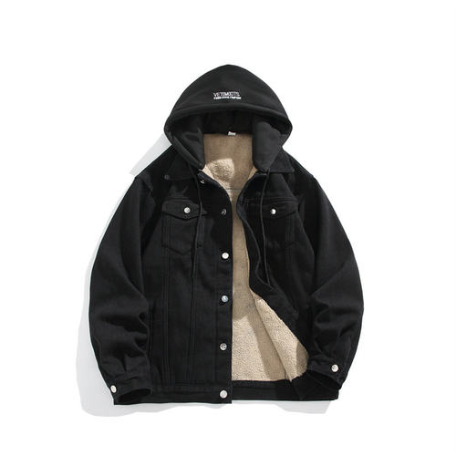 「设计师品牌」冬季加绒牛仔外套连帽（可拆卸）加绒棉衣