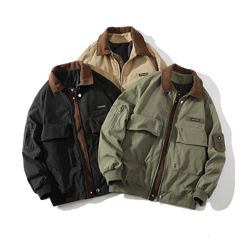 「设计师品牌」春季宽松美式飞行员夹克工装休闲外套大码男