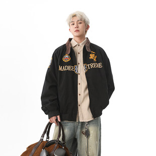 「设计师品牌」美式 外套男 复古哈灵顿夹克秋做旧高级感夹棉工装