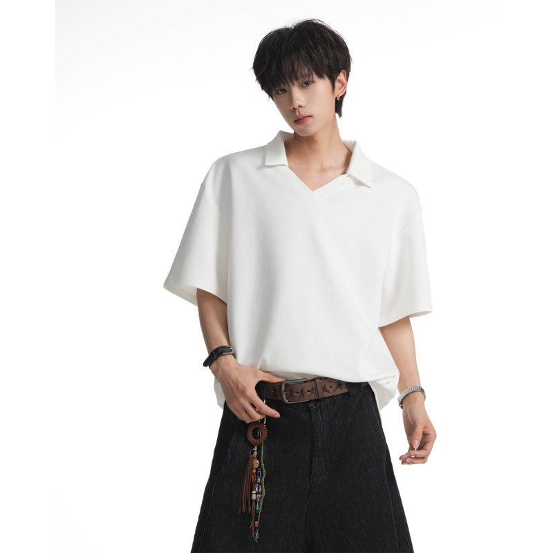 夏季男士可拆卸领短袖polo衫男韩版痞帅上衣高级感翻领T恤