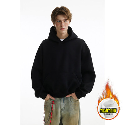 480G重磅加绒加厚硬挺boxy美式高街短款廓形连帽卫衣男女秋冬外套