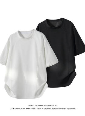 「设计师品牌」短袖T恤男女宽松型圆领显瘦百搭休闲风简约上衣T