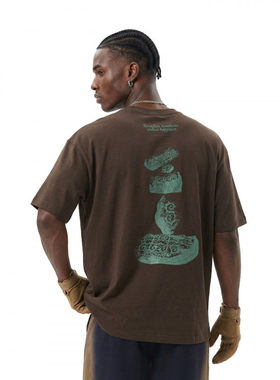 「设计师品牌」复古石头拉浆T恤夏季印花潮牌美式短袖t恤上衣