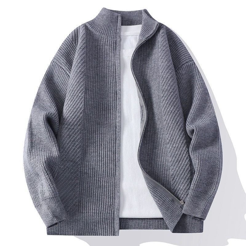 「设计师品牌」秋季时尚休闲毛衣开衫男针织衫纯色立领夹克外套