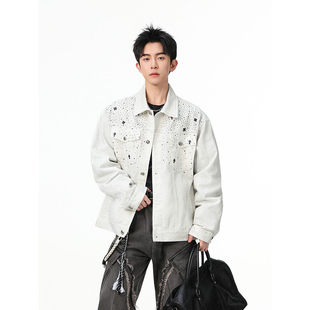 「设计师品牌」水洗牛仔外套男款春美式痞帅上衣服休闲工装夹克