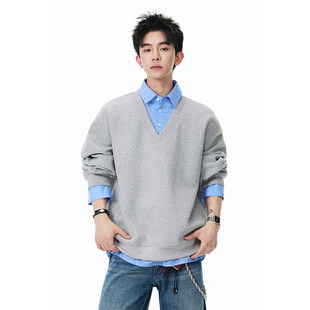 「设计师品牌」美式假两件百搭休闲卫衣