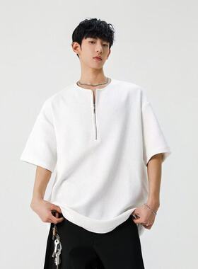 2026夏季新款麻花纹t恤男潮流时尚帅气百搭短袖圆领打底衫上衣服