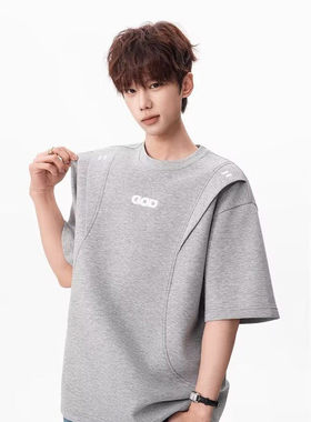 「设计师品牌」 潮牌活页剪裁短袖解构圆领设计感宽松体恤