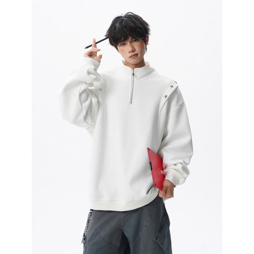 「设计师品牌」星星铆钉半拉链卫衣大码重磅痞帅高街小众立领外套