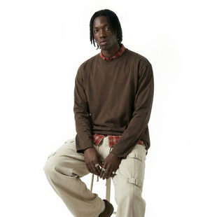 「设计师品牌」150G麻棉剪裁印花长袖26春夏新品复古纯色打底上衣