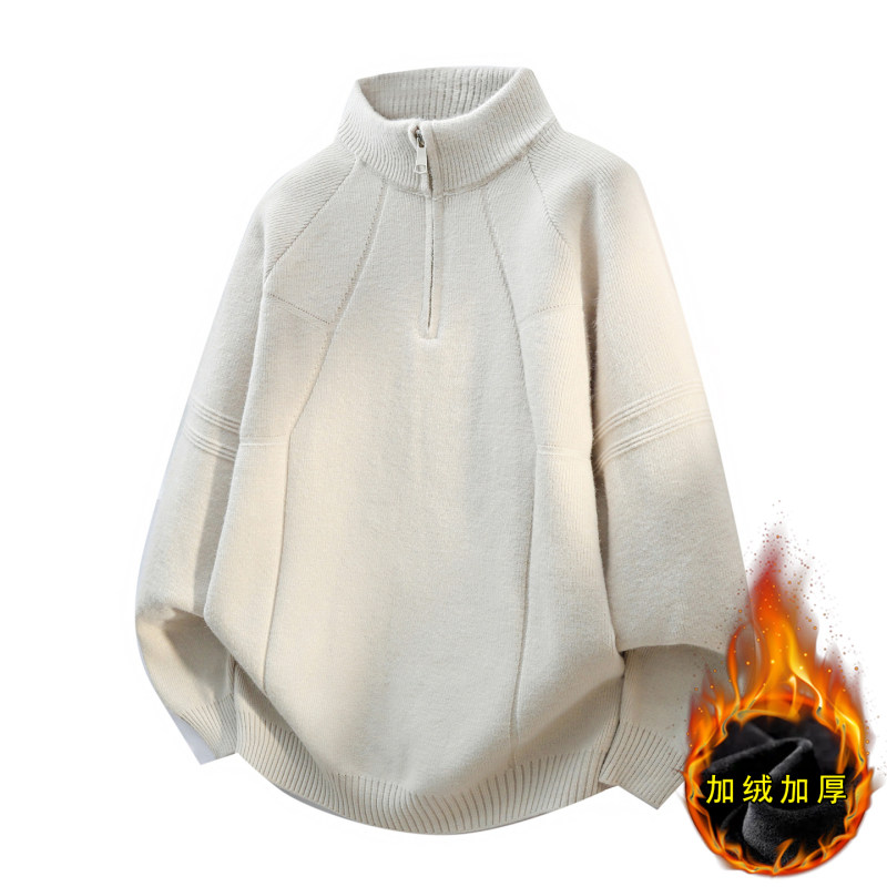 「设计师品牌」半拉链新款针织衫男慵懒风针织长袖套头毛衣外套