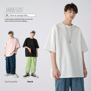 嘻哈大码宽松街舞BBOY重磅圆领纯色打底短袖男女T恤潮