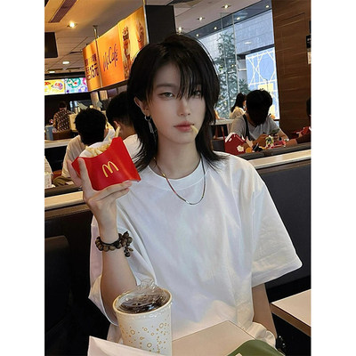 美式高克重磅黑色t恤男款夏季cleanfit短袖内搭纯棉5分袖体恤上衣