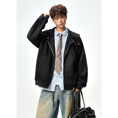 「设计师品牌」春季重磅320g华棉大码解构连帽开衫卫衣外套男