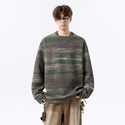 「设计师品牌」美式复古暗色简约宽松圆领上衣中性风潮流卫衣