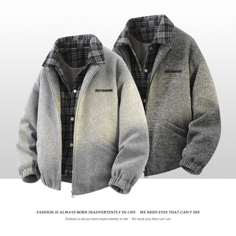 「设计师品牌」冬季新款时尚潮流百搭加绒假两件外套