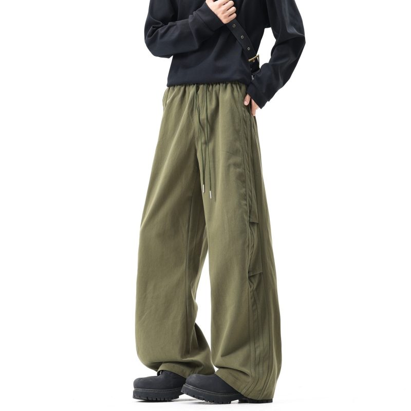 美式秋季褶皱水洗直筒工装裤男复古宽松高街阔腿休闲长裤