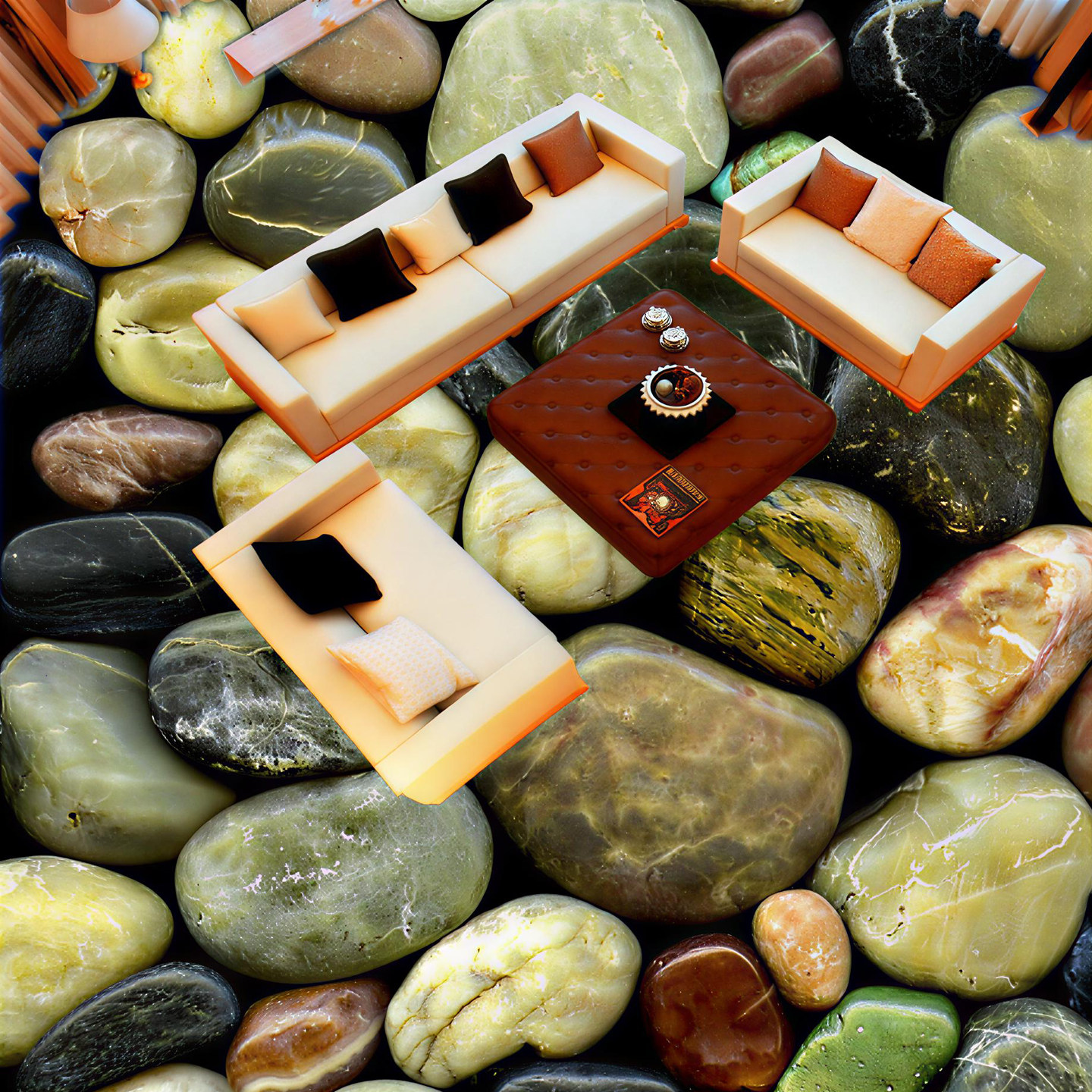 3D立体地板革鹅卵石地板贴防水耐磨舞台展厅博物馆PVC地板胶耐磨