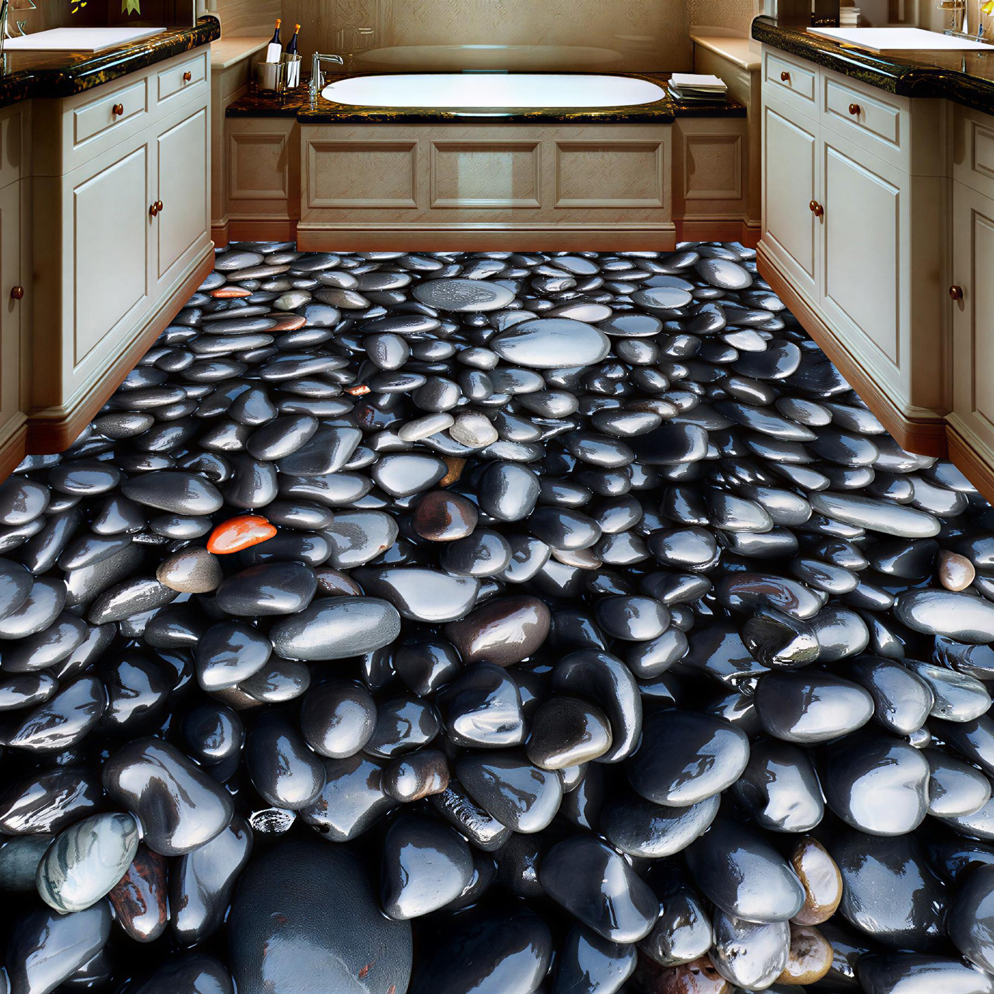 定做3D立体地板革地板贴厨房阳台卧室PVC地板胶防水耐磨鹅卵石