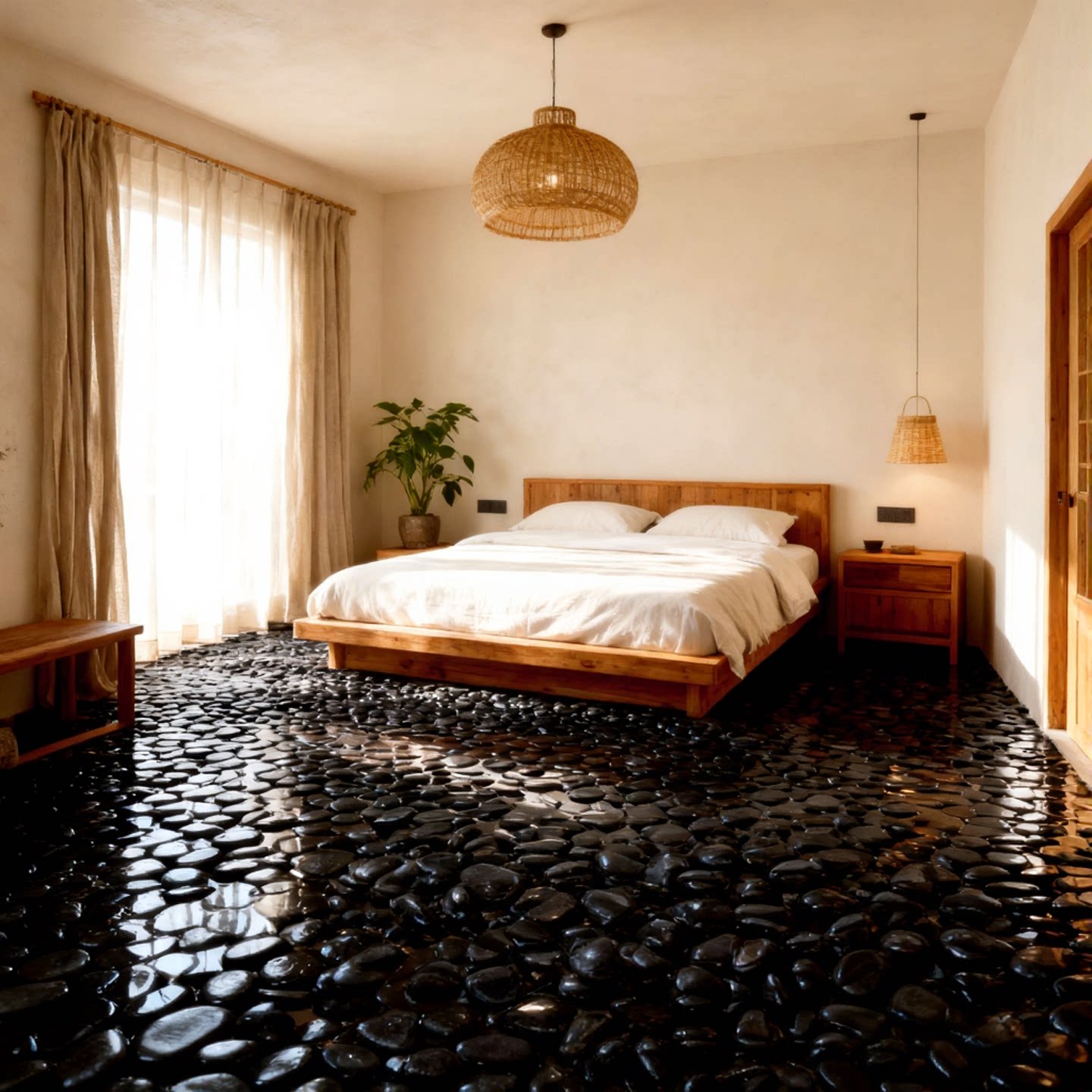 定做3D地板革地板贴主题酒店民宿PVC地板防水耐磨鹅卵石地砖装饰