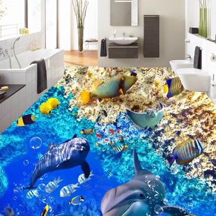 装 定做海底世界立体3D艺术地板贴地砖防水防滑个性 饰地贴客厅浴室
