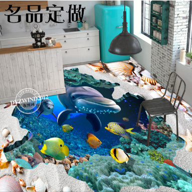 立体3D地板革地贴客厅卧室卫生间店面走廊地砖贴画防水地面装饰图片