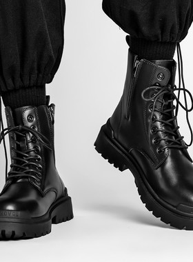 马丁靴男款冬季黑色工装英伦风休闲机车皮靴男士防滑加绒保暖棉靴