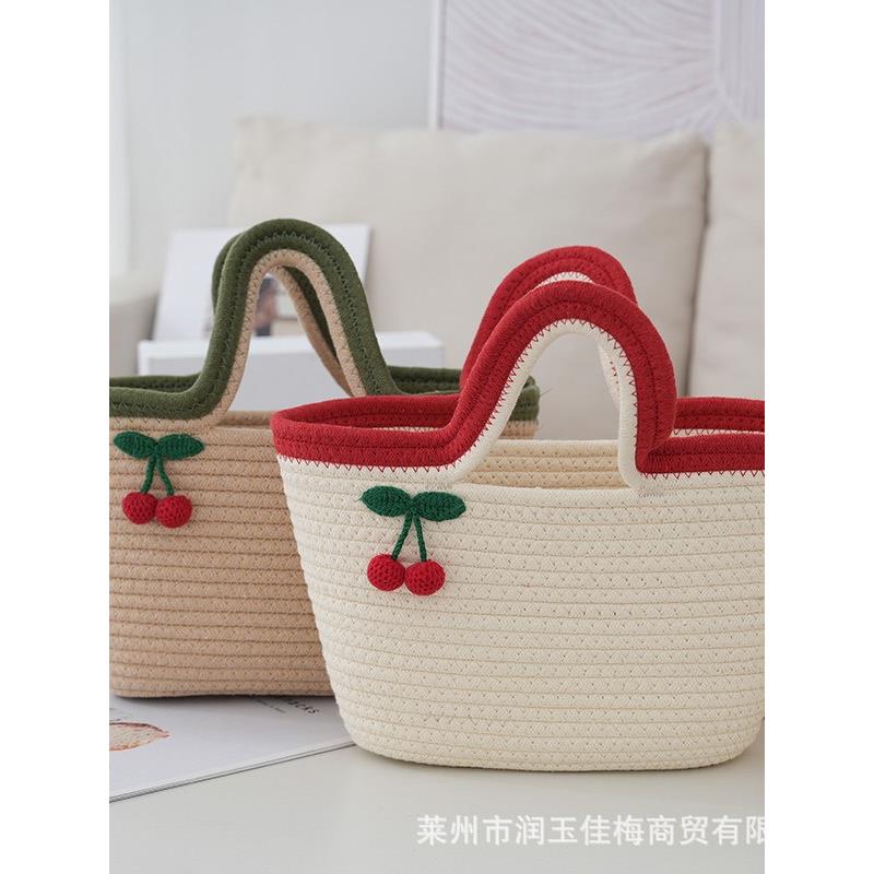 小清新棉绳编织手提包可