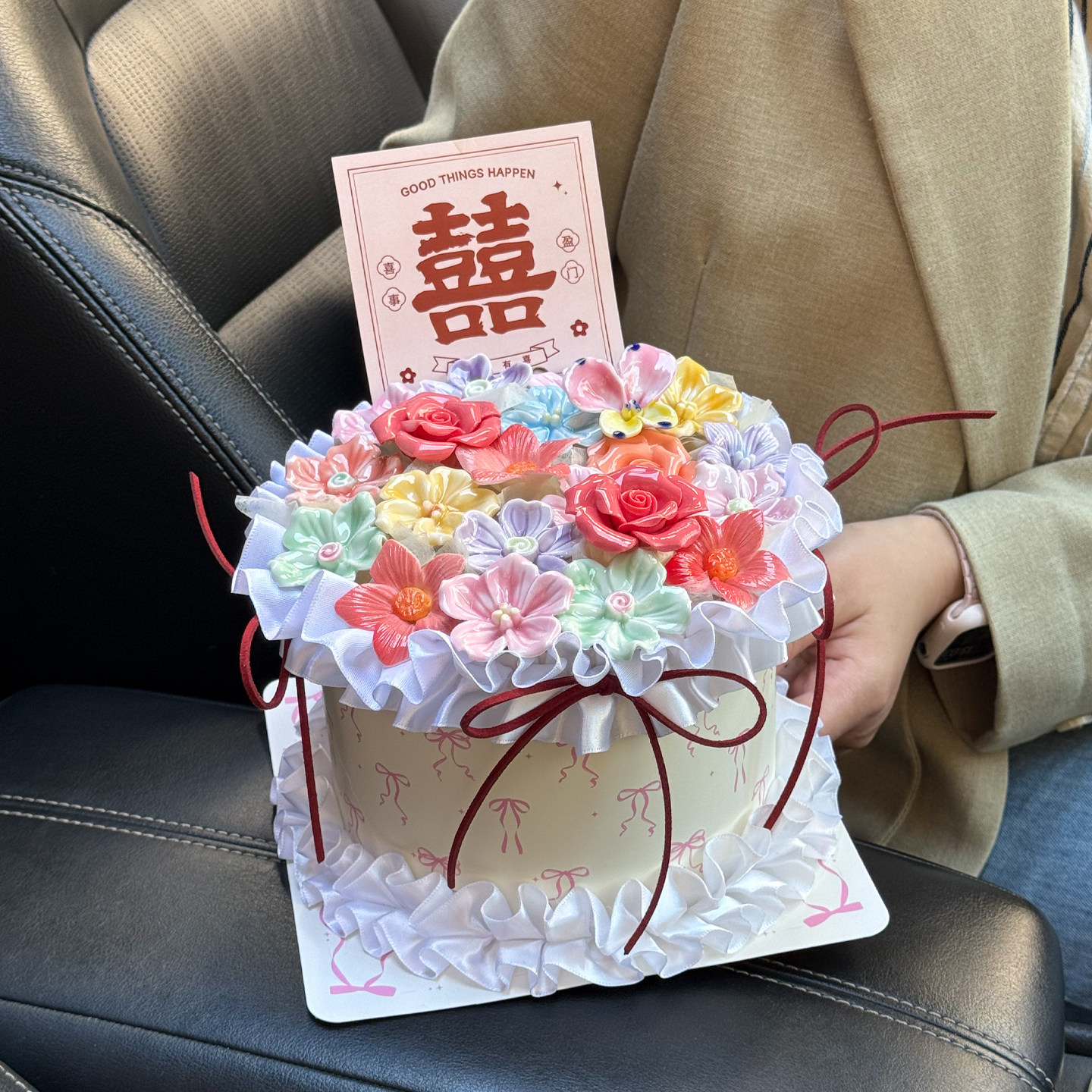 创意手工陶瓷蛋糕花束仿真玫瑰花浪漫惊喜送闺蜜结婚订婚领证礼物