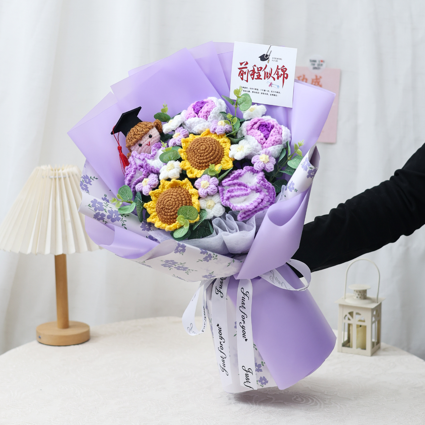 创意手工毛线花向日葵玫瑰花束