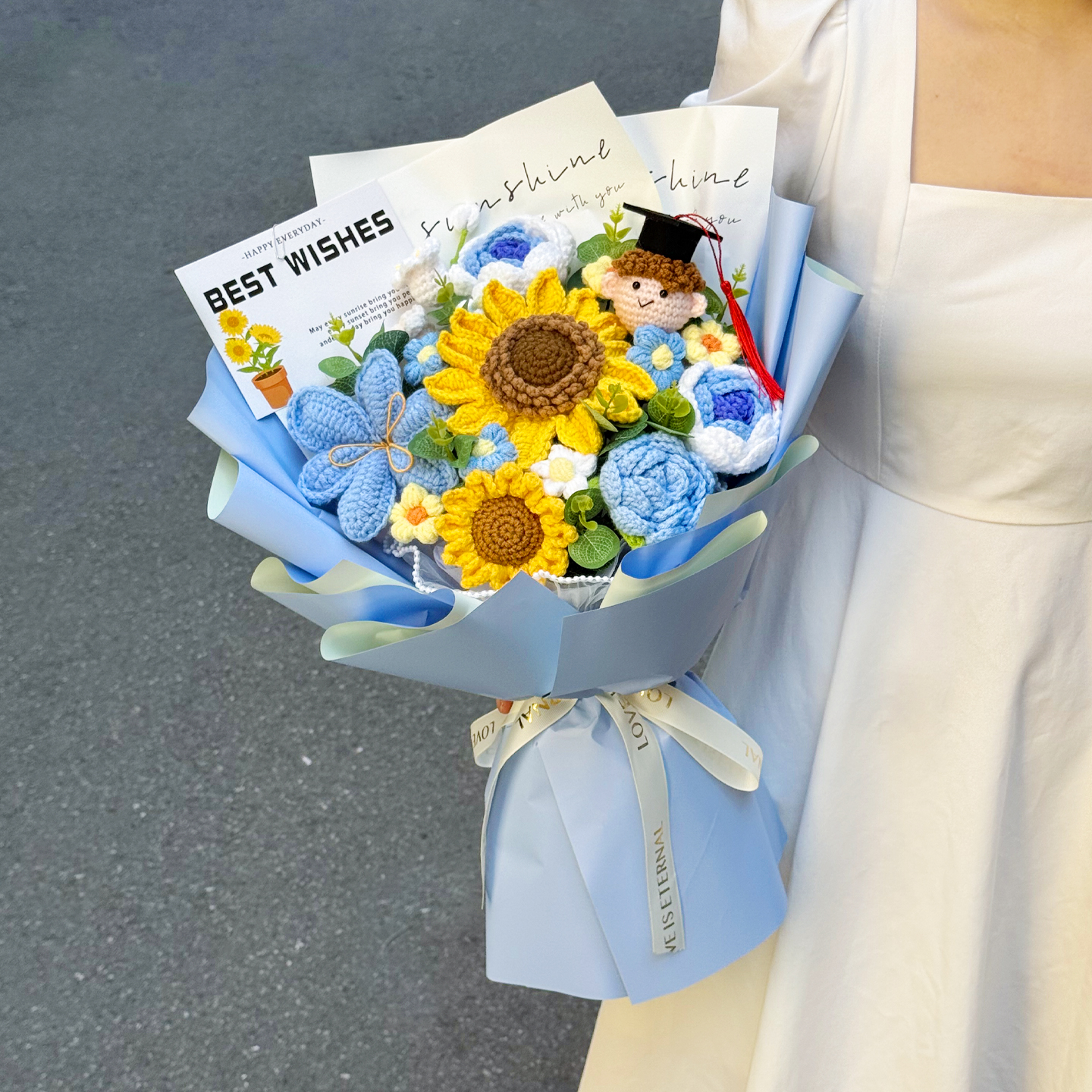 创意成品手工编织毕业男孩女孩向日葵混搭花束毕业成人礼惊喜礼物