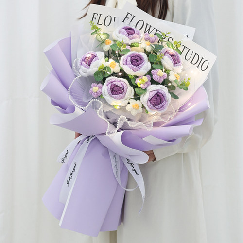 母亲节生日礼物针织玫瑰花仿真花
