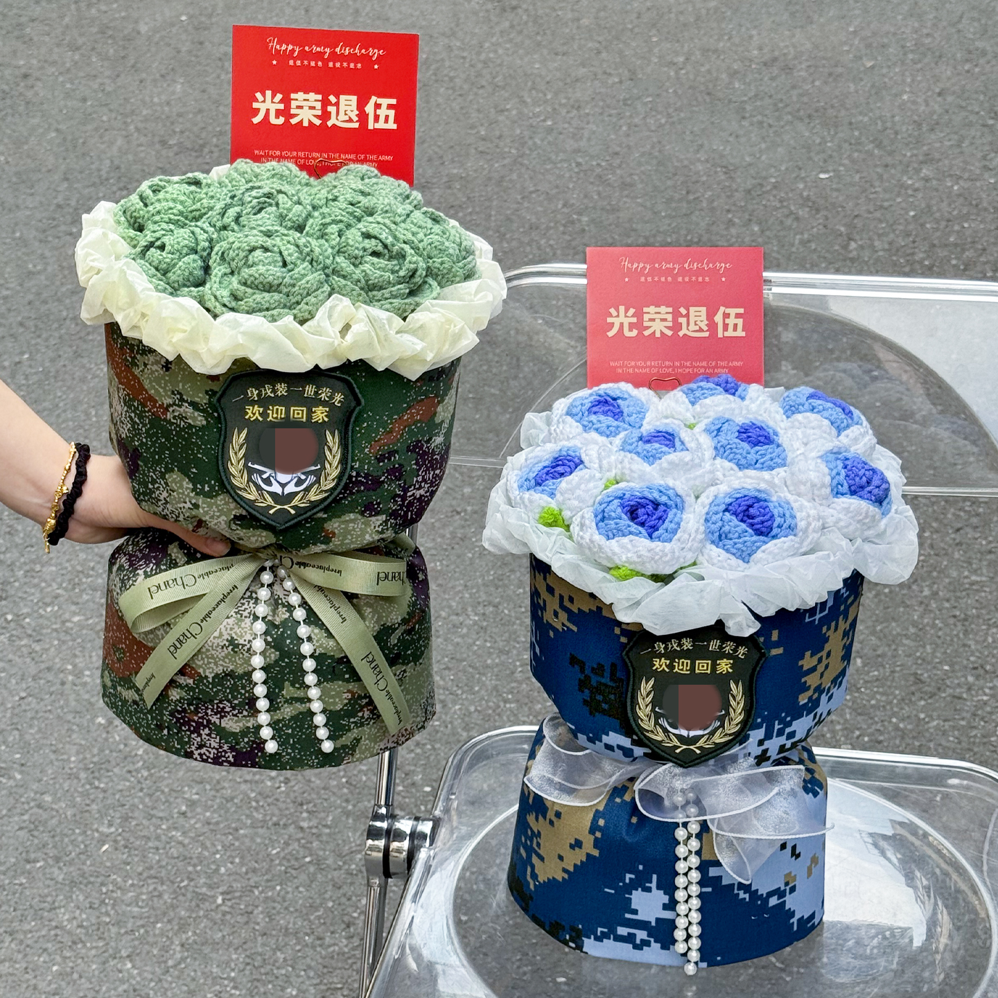 创意成品手工针织玫瑰仿真花束