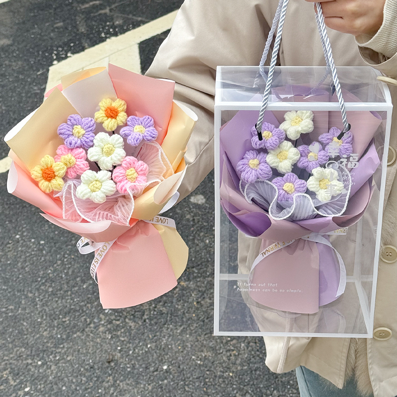 创意手工针织泡芙花礼盒女友闺蜜生日礼物花束公司员工福利礼品