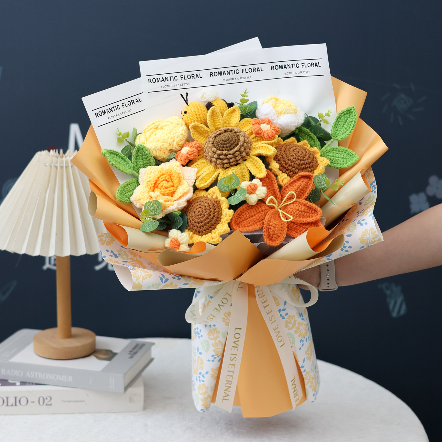 创意针织毛线仿真花向日葵玫瑰花束小清新浪漫礼物送闺蜜女友生日