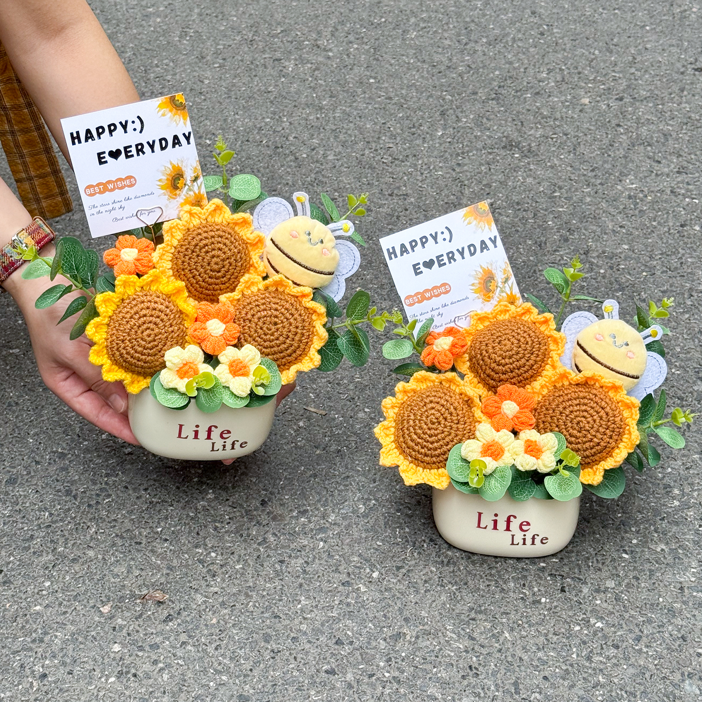 毕业季送男女老师生日礼物创意仿真毛线花束手工编织小盆栽幼儿园