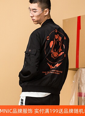 SKRM & DMNIC 闪电虎头印花ma1防水飞行员夹克情侣宽松休闲外套男