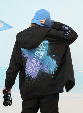 PCMY联名SSURPLUS渐变刷漆口袋夹克情侣宽松休闲防风拉链连帽外套